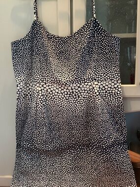 LOFT Navy Dress with Tan Polka Dots and Spaghetti Straps